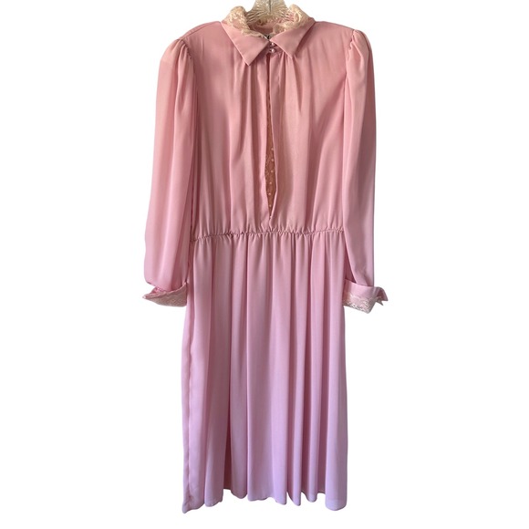 R.E.O. Originals Dresses & Skirts - Vintage REO Originals Pink Lace Midi Dress Pearl Button Long Sleeve ILGWU USA 16